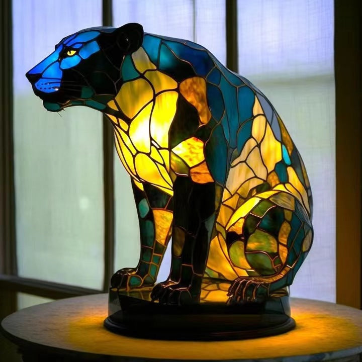 Pataud – Enchanting Colored Glass Panther Lamp