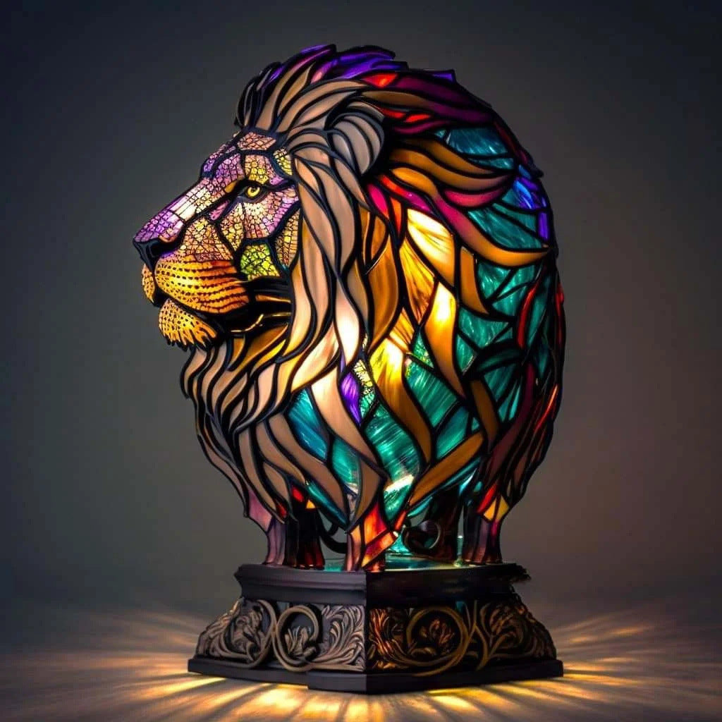 Minette – Enchanting Colored Glass Lion Lamp