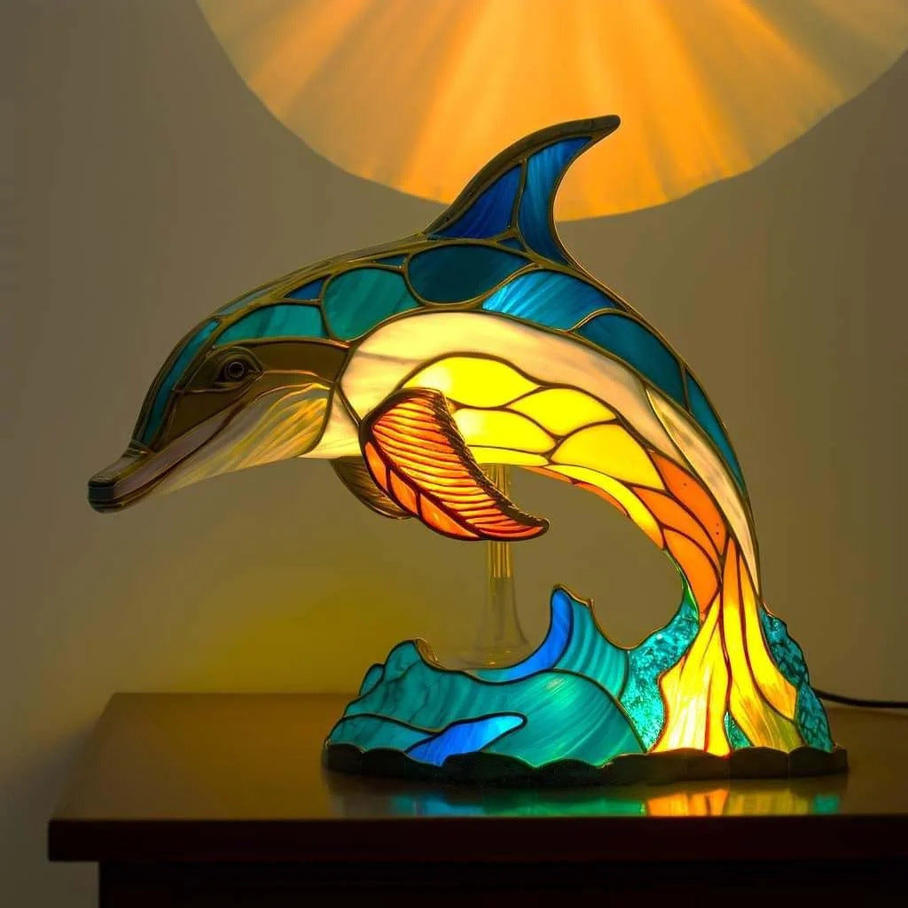 Marin – Enchanting Dolphin Lamp Crafted from Colored Glass