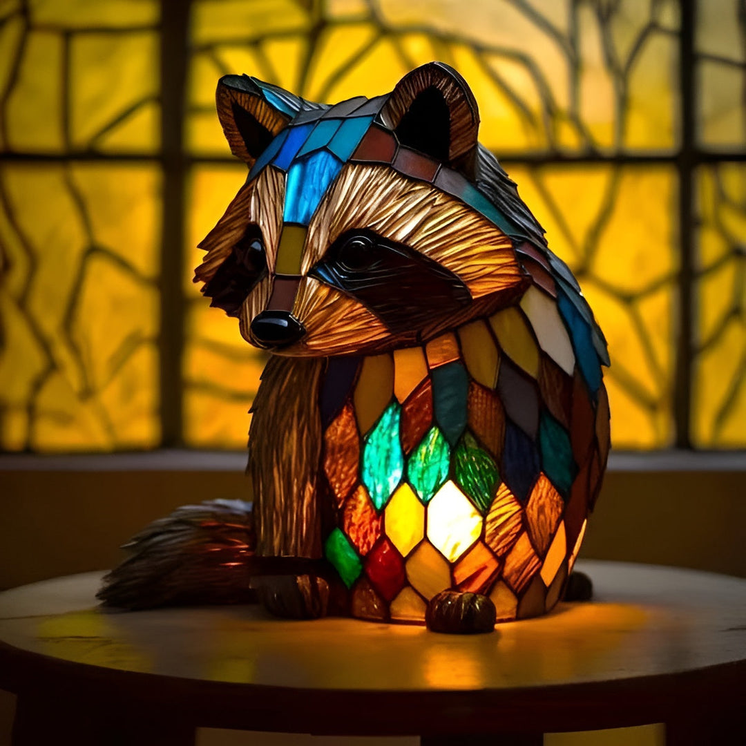 Grisou – Enchanted Raccoon Lamp Crafted from Colored Glass