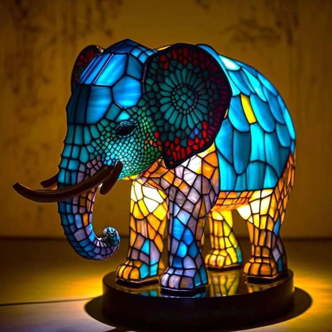 Enchanting Colored Glass Elephant Lamp – Teddy Bear Design
