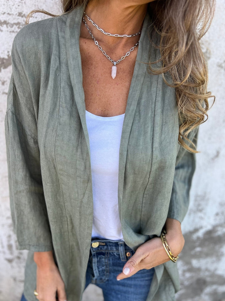 Ruffled Linen Cardigan
