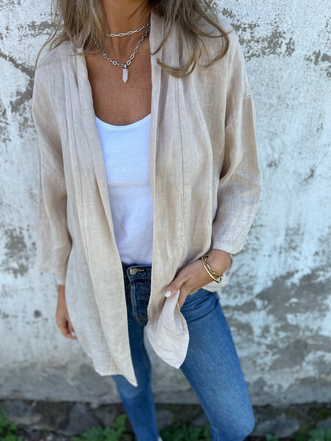 Ruffled Linen Cardigan