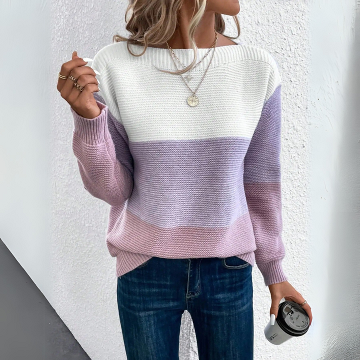 Clara | Stylish Tri-Color Patchwork Knit Sweater