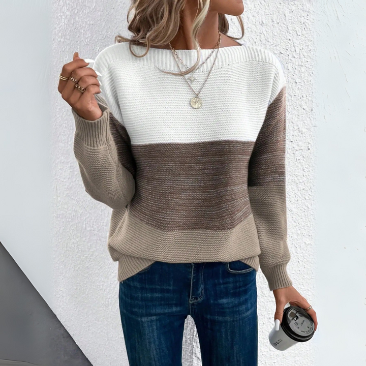 Clara | Stylish Tri-Color Patchwork Knit Sweater