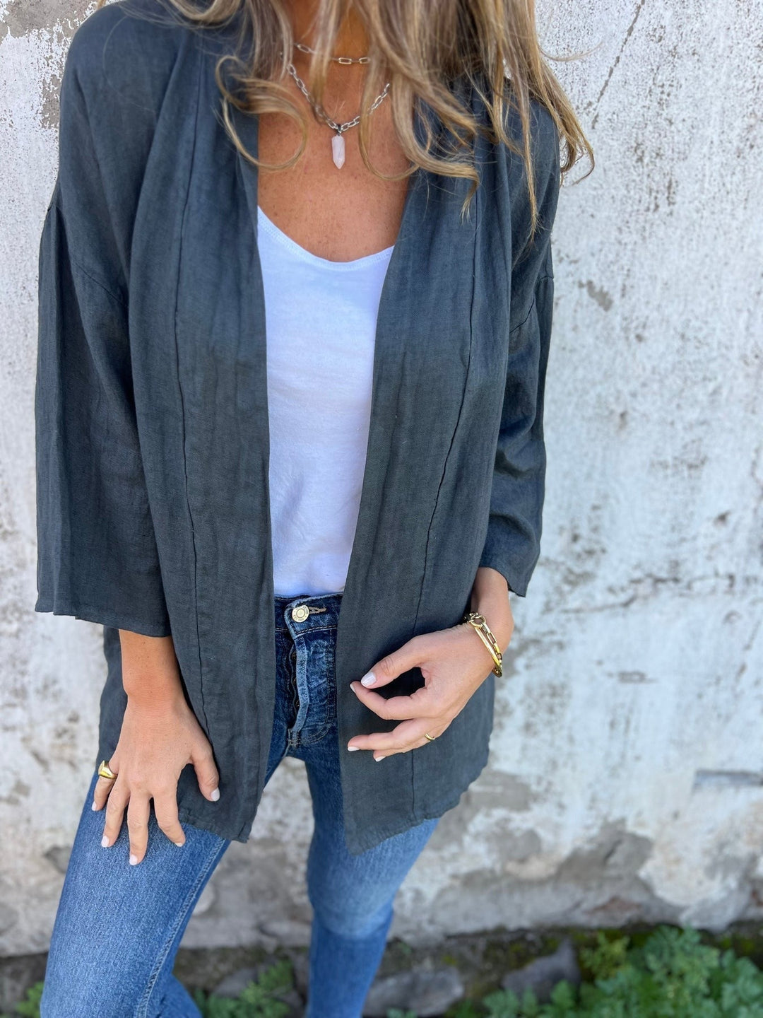 Ruffled Linen Cardigan