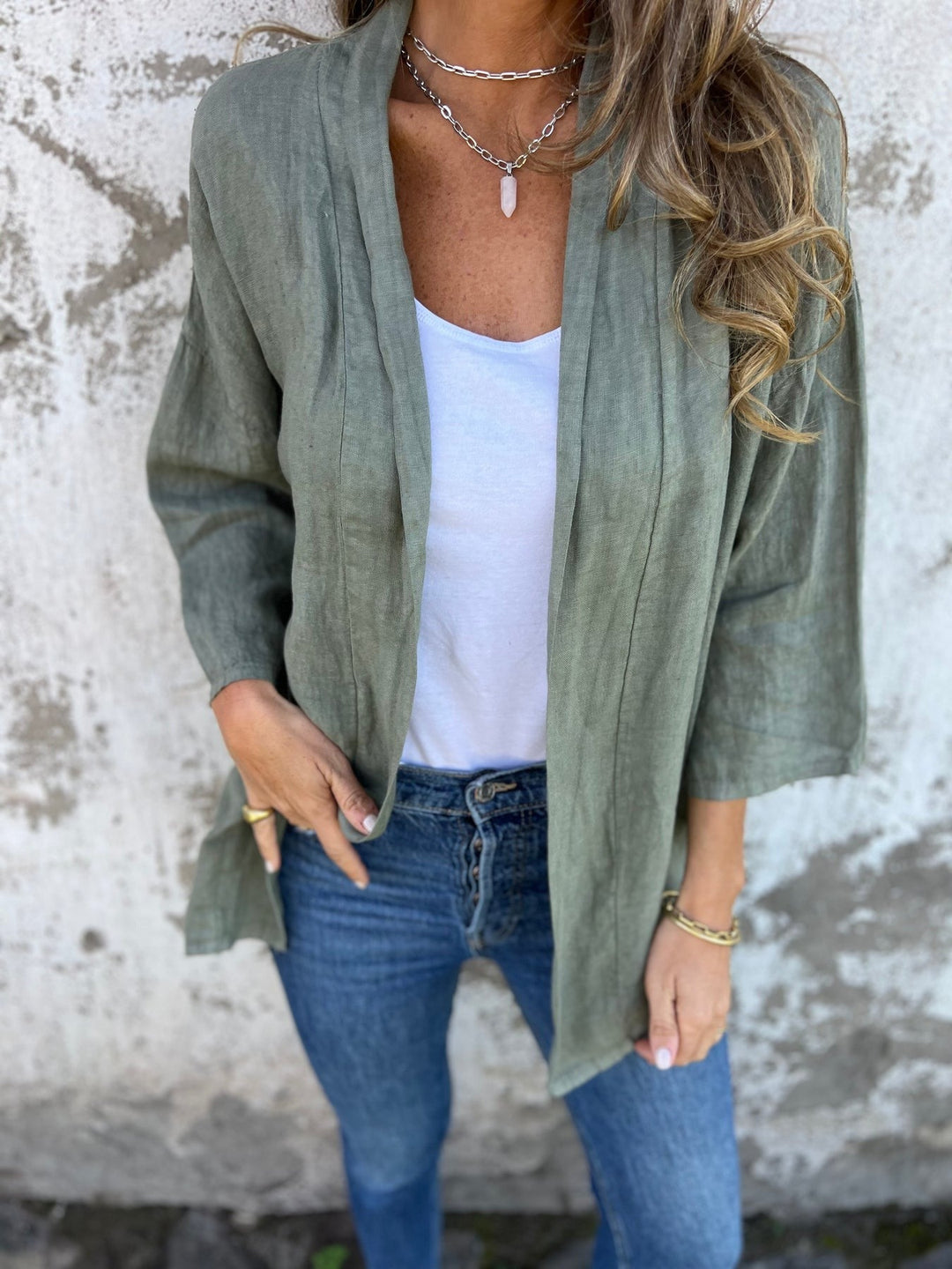 Ruffled Linen Cardigan