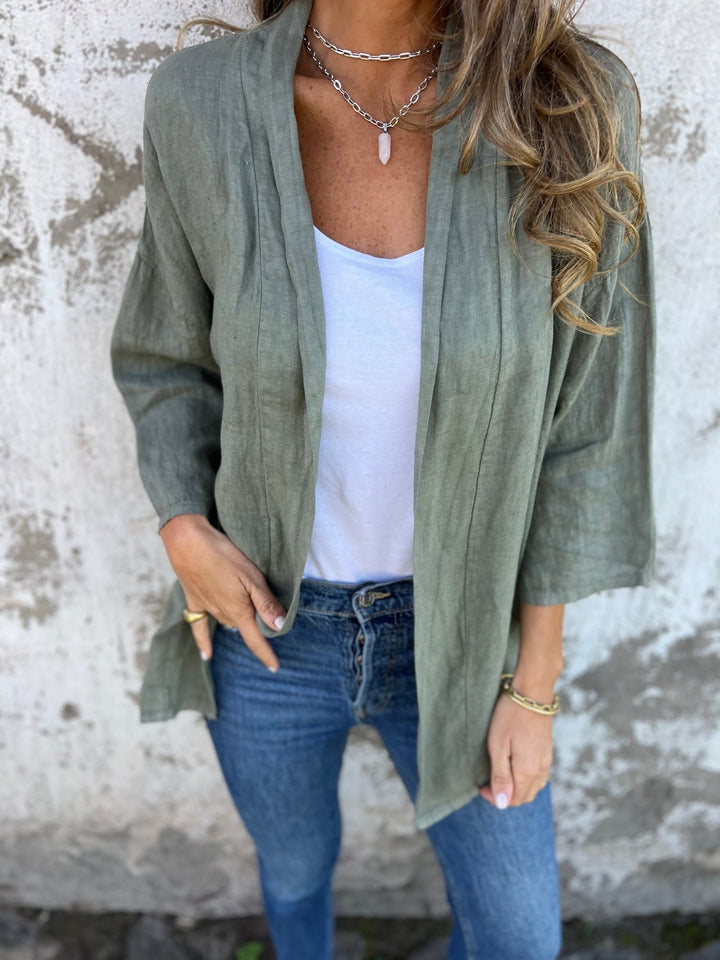 Ruffled Linen Cardigan