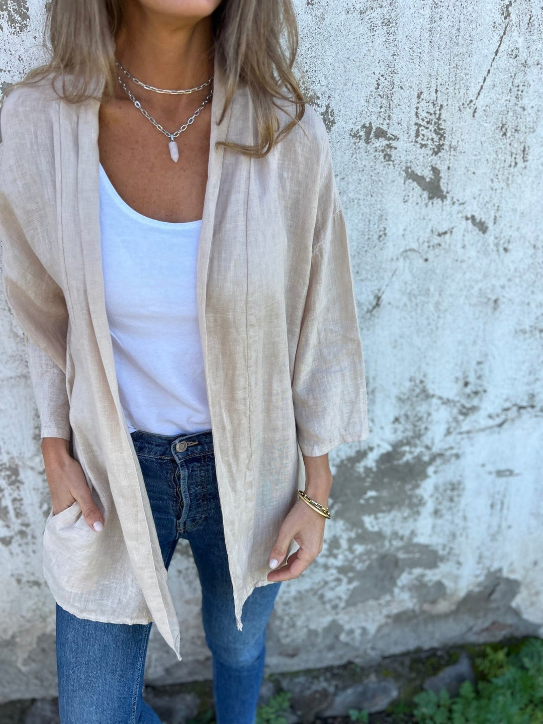 Ruffled Linen Cardigan