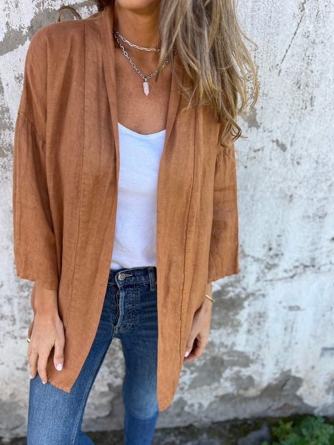 Ruffled Linen Cardigan