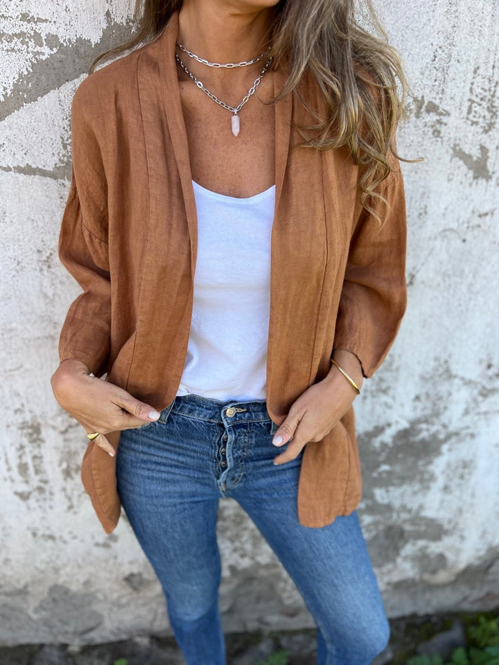 Ruffled Linen Cardigan