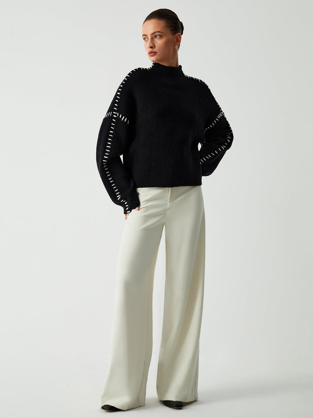 Alma | Chunky Turtleneck Sweater Featuring Piqué Accents