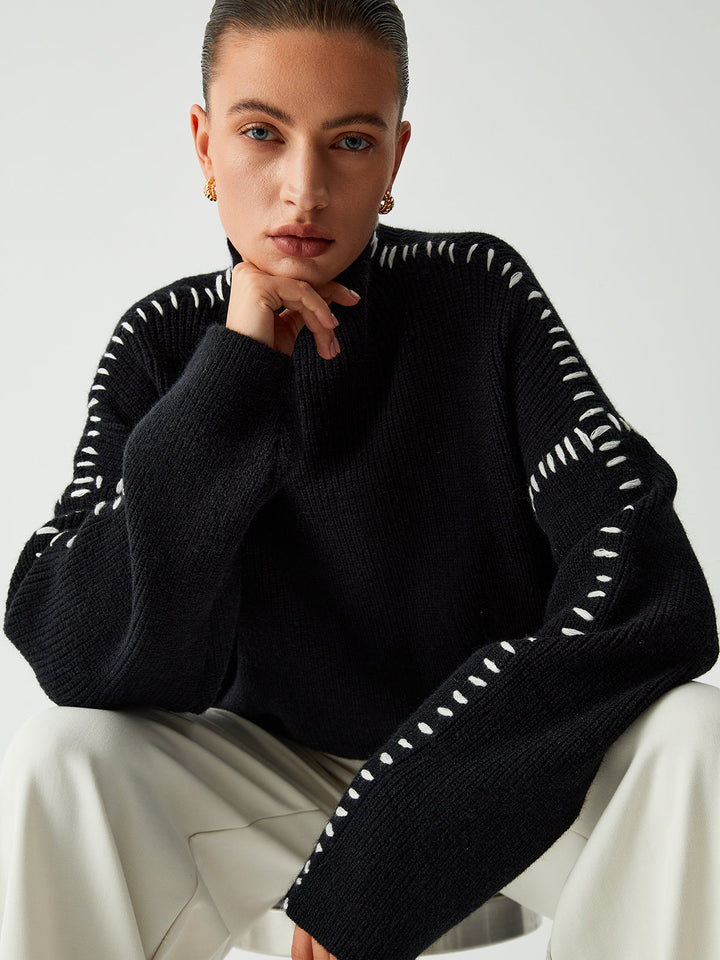 Alma | Chunky Turtleneck Sweater Featuring Piqué Accents