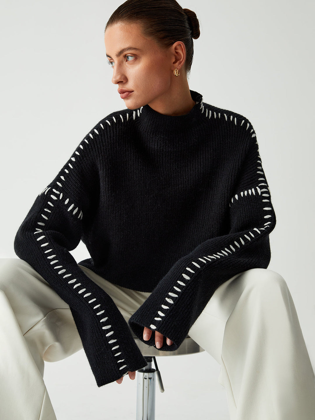 Alma | Chunky Turtleneck Sweater Featuring Piqué Accents