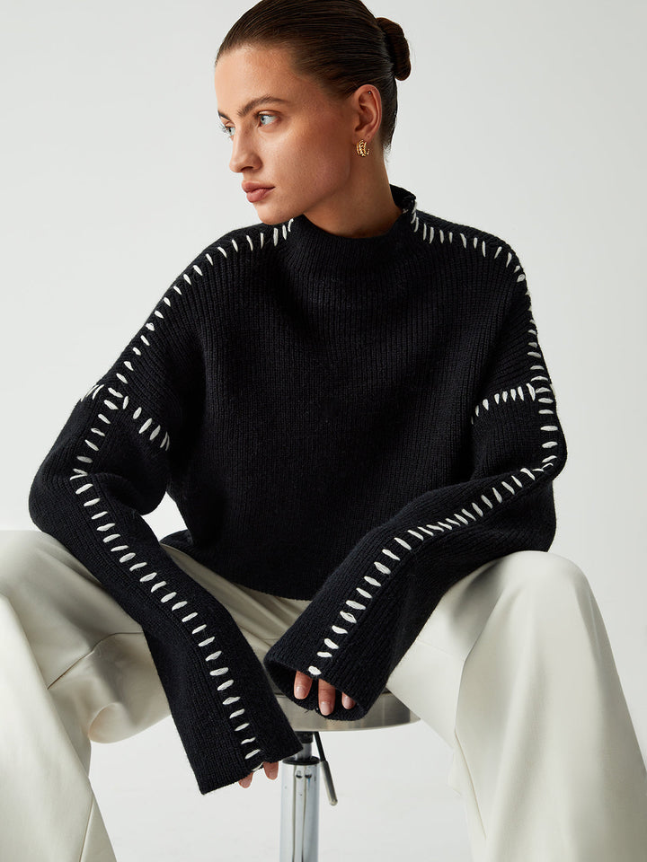 Alma | Chunky Turtleneck Sweater Featuring Piqué Accents