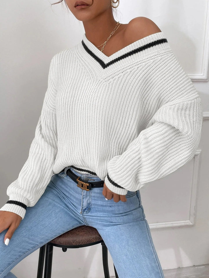 Marina | Waffle Knit Sweater with Striped Design