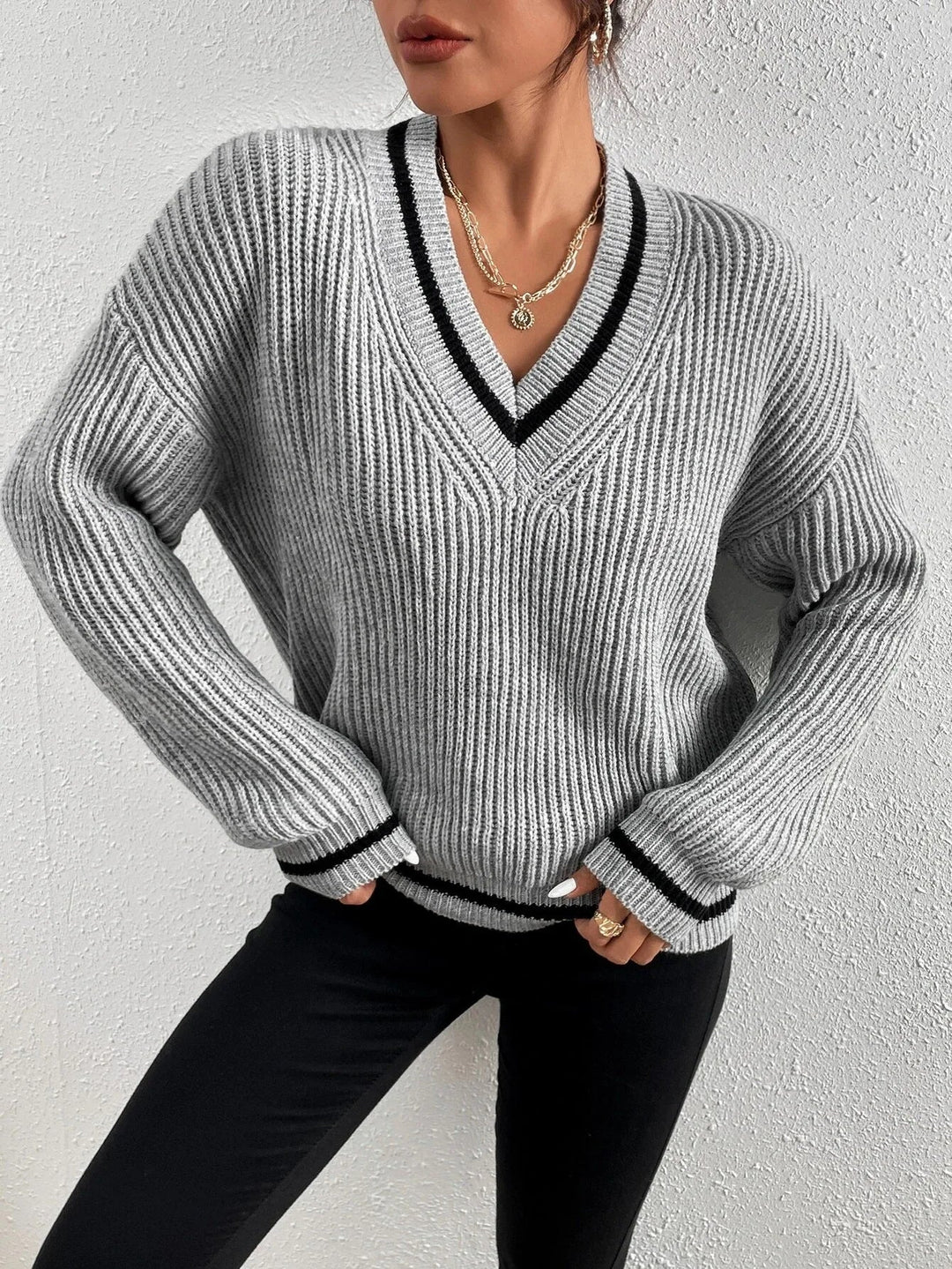 Marina | Waffle Knit Sweater with Striped Design