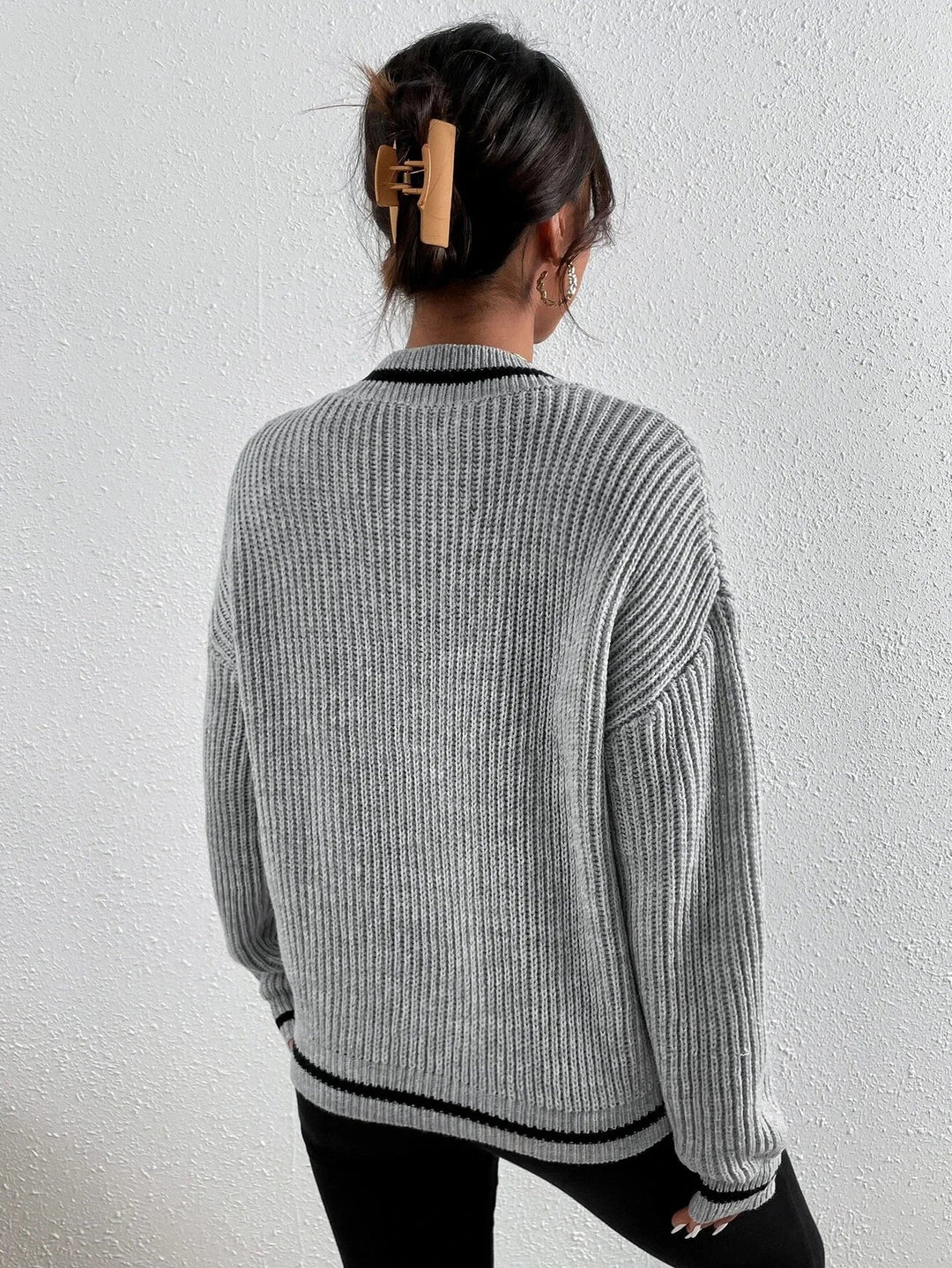 Marina | Waffle Knit Sweater with Striped Design