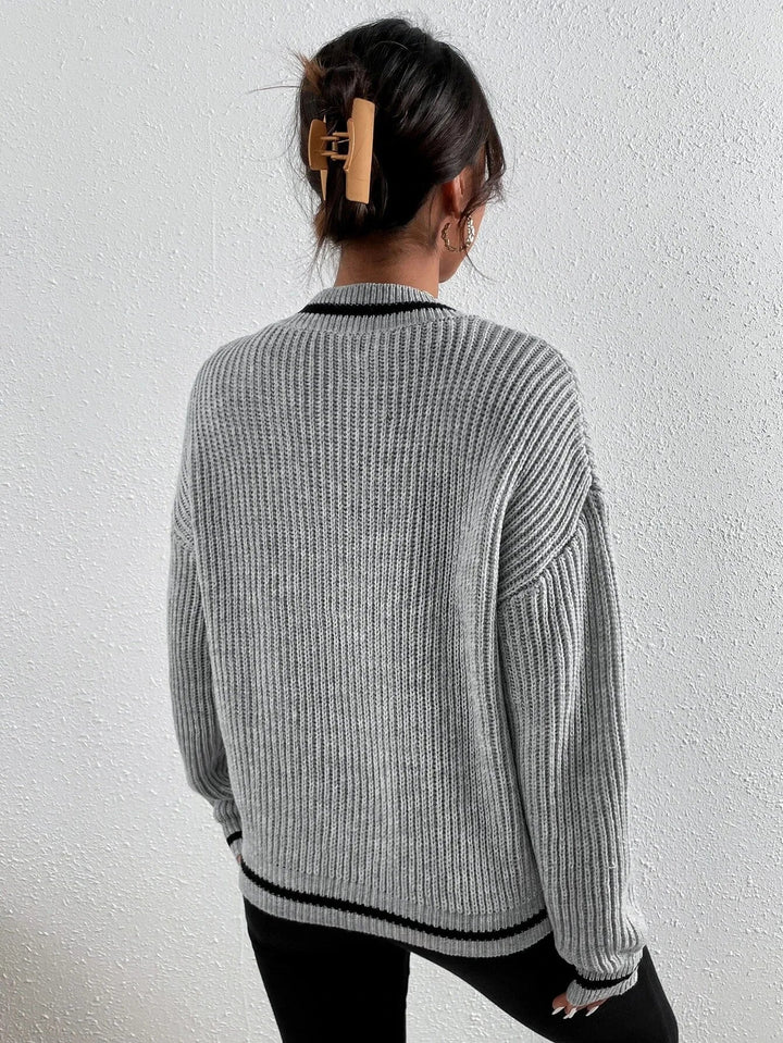 Marina | Waffle Knit Sweater with Striped Design