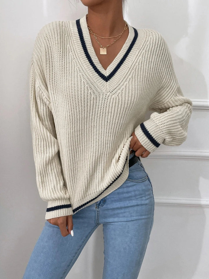 Marina | Waffle Knit Sweater with Striped Design