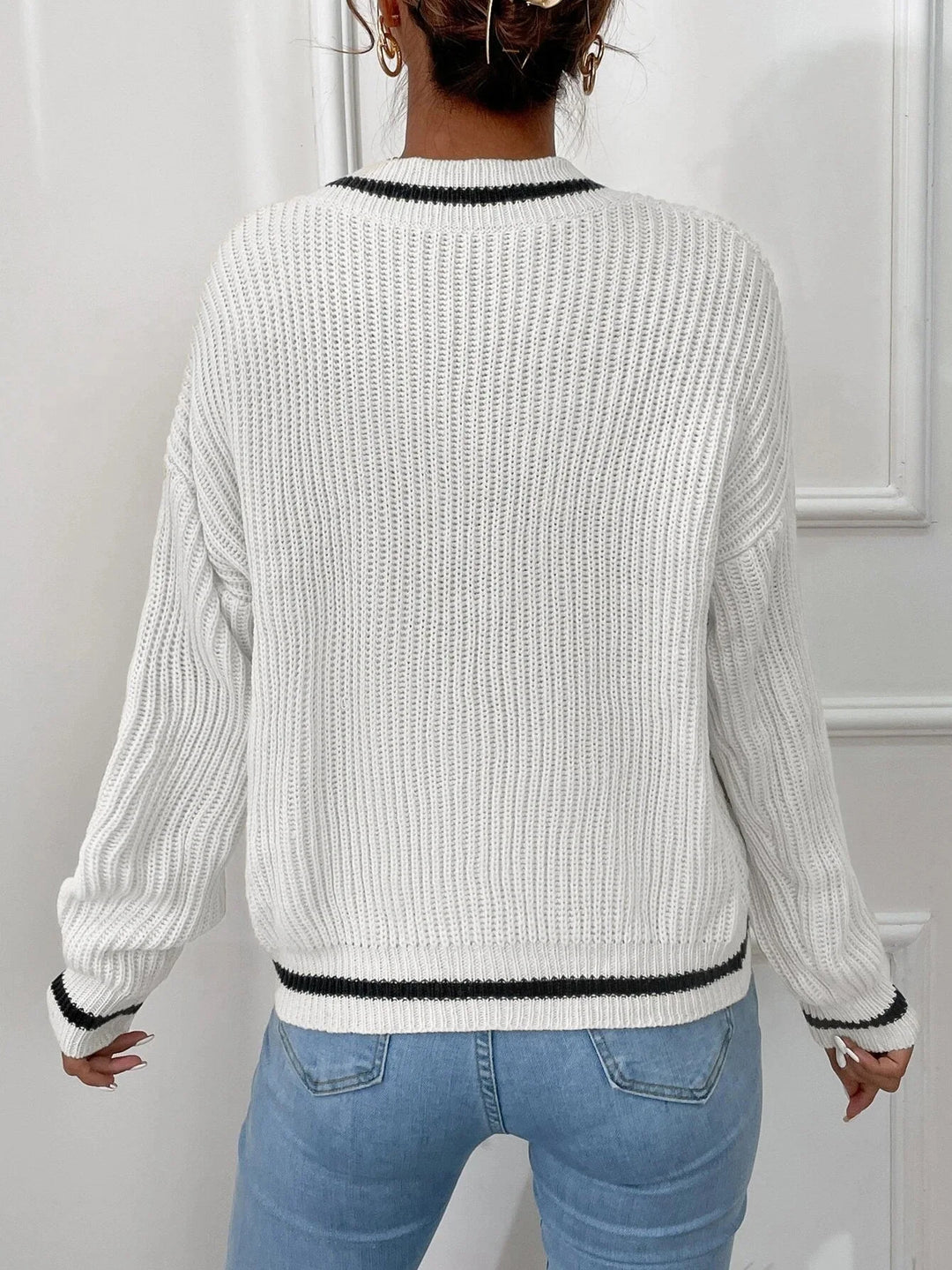 Marina | Waffle Knit Sweater with Striped Design