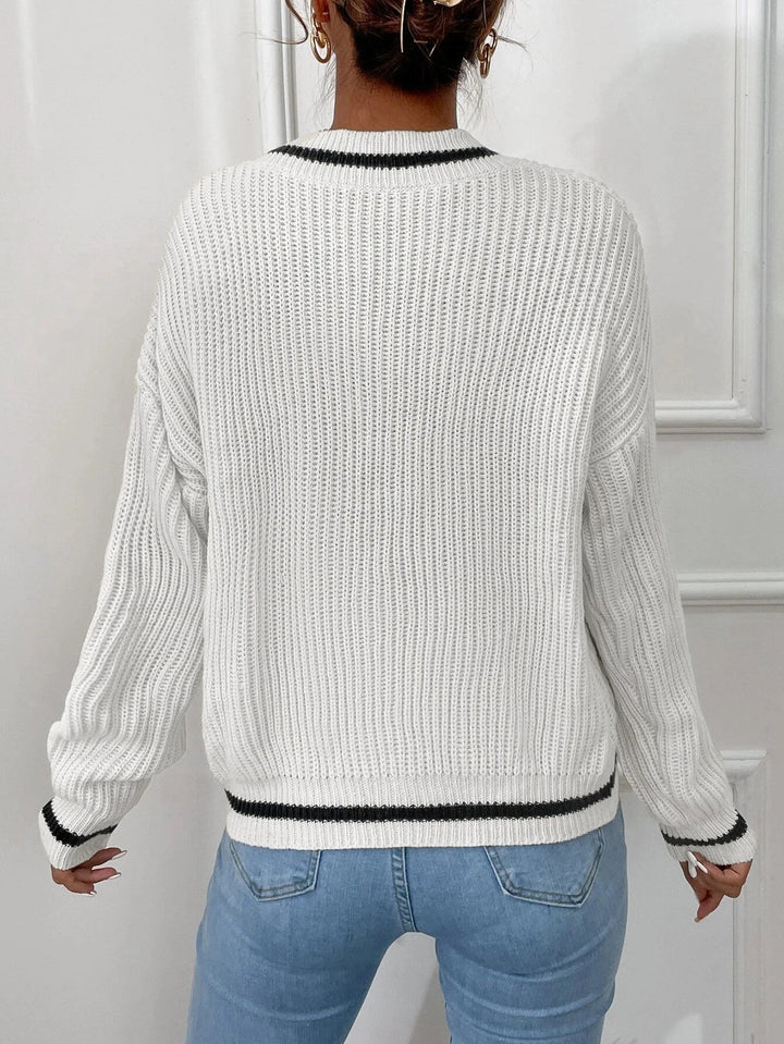 Marina | Waffle Knit Sweater with Striped Design