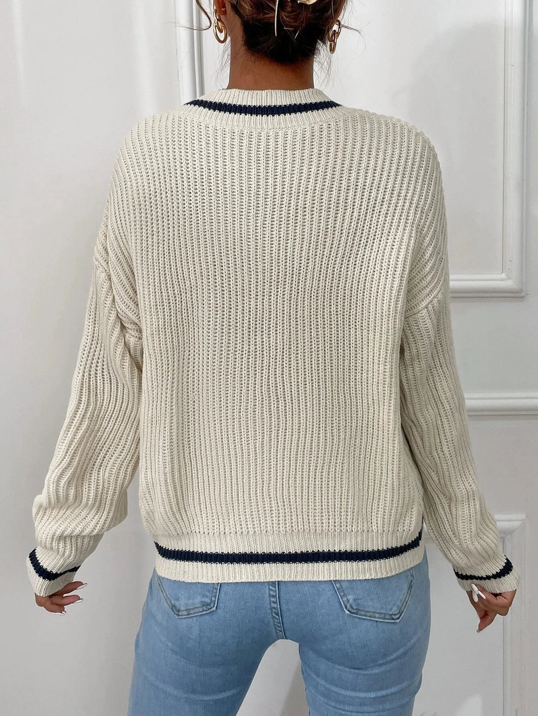 Marina | Waffle Knit Sweater with Striped Design