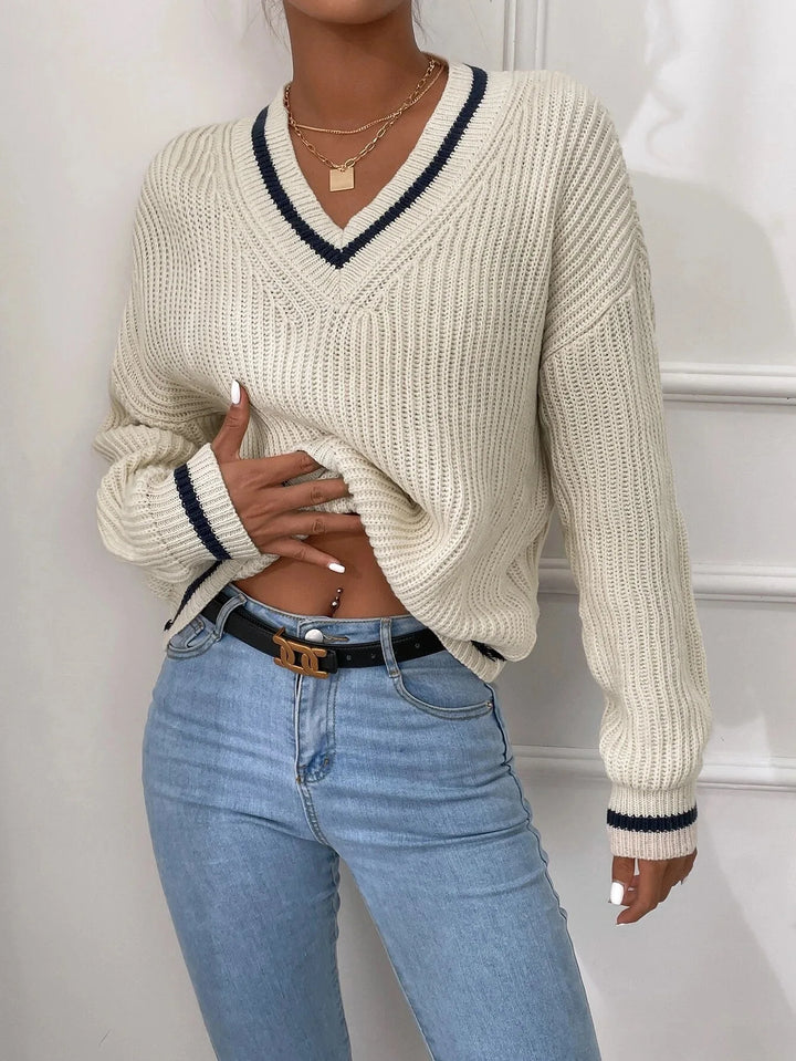 Marina | Waffle Knit Sweater with Striped Design