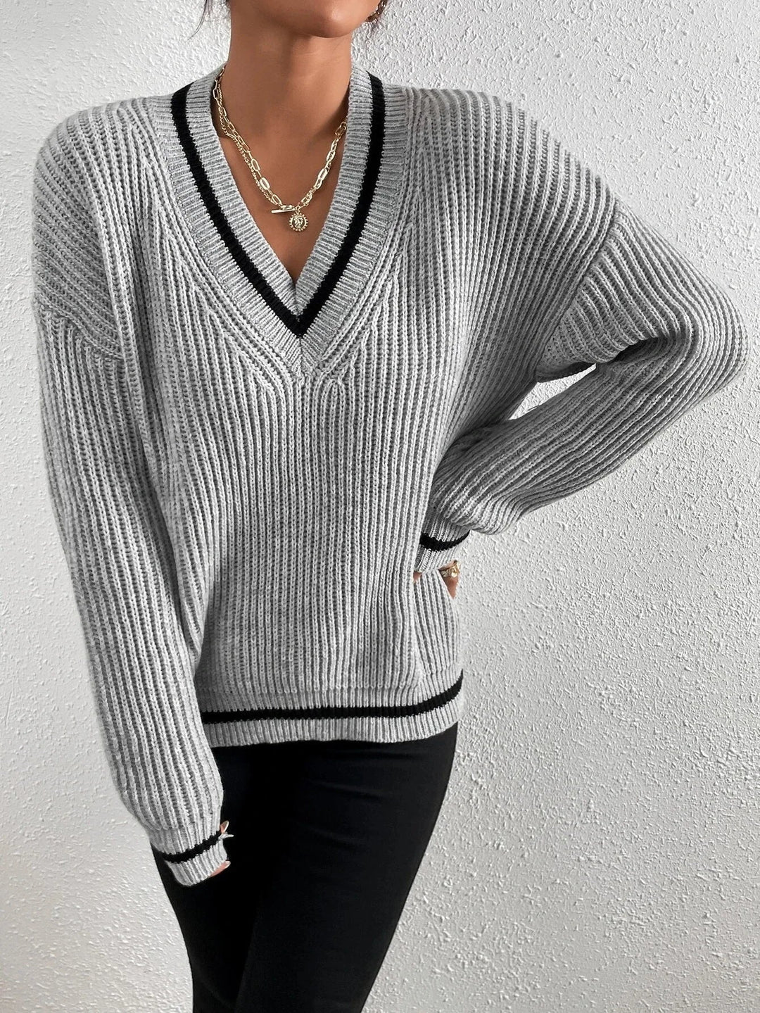 Marina | Waffle Knit Sweater with Striped Design