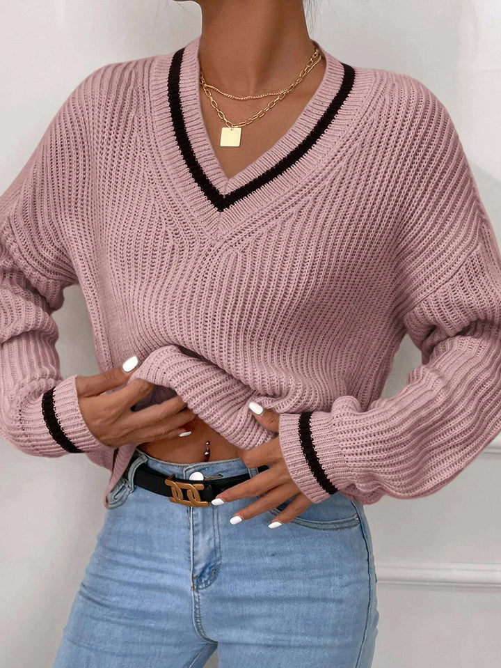 Marina | Waffle Knit Sweater with Striped Design
