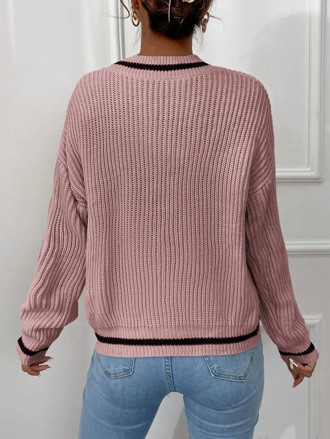 Marina | Waffle Knit Sweater with Striped Design