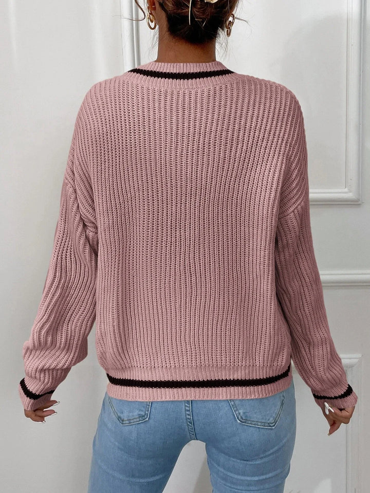 Marina | Waffle Knit Sweater with Striped Design