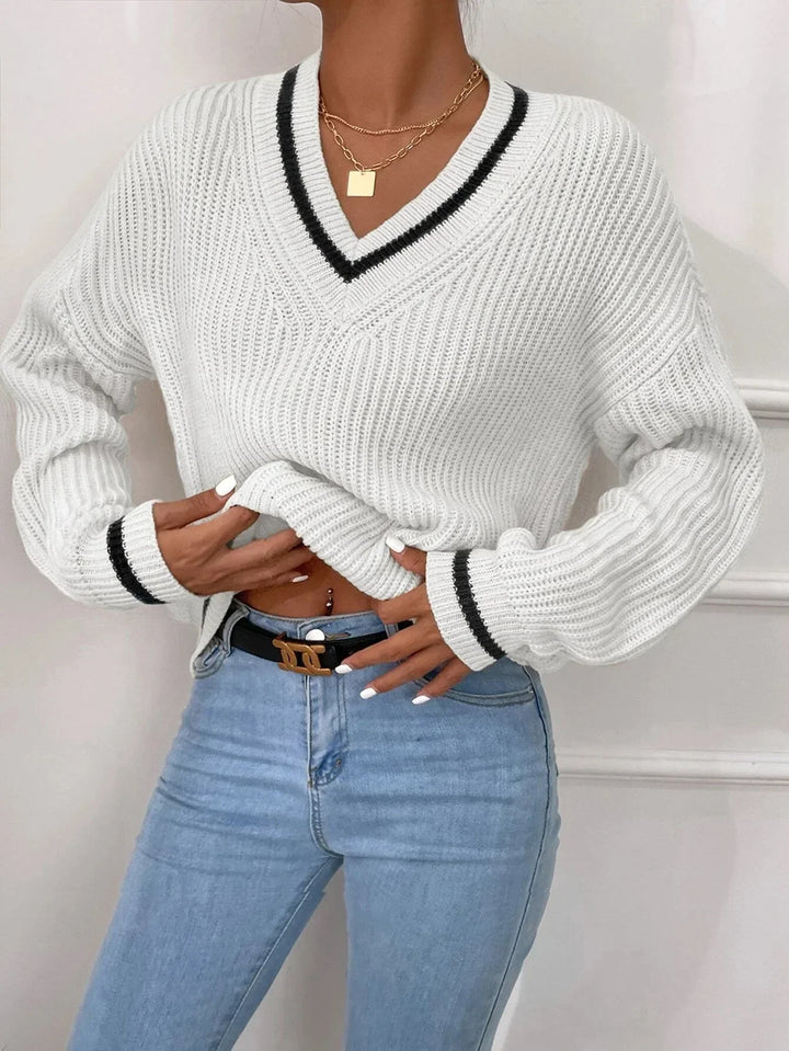 Marina | Waffle Knit Sweater with Striped Design