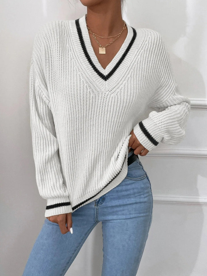 Marina | Waffle Knit Sweater with Striped Design