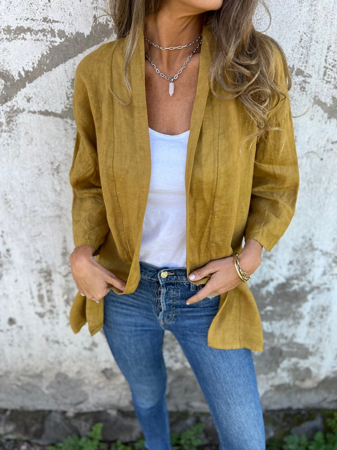 Ruffled Linen Cardigan