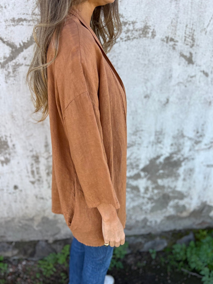 Ruffled Linen Cardigan