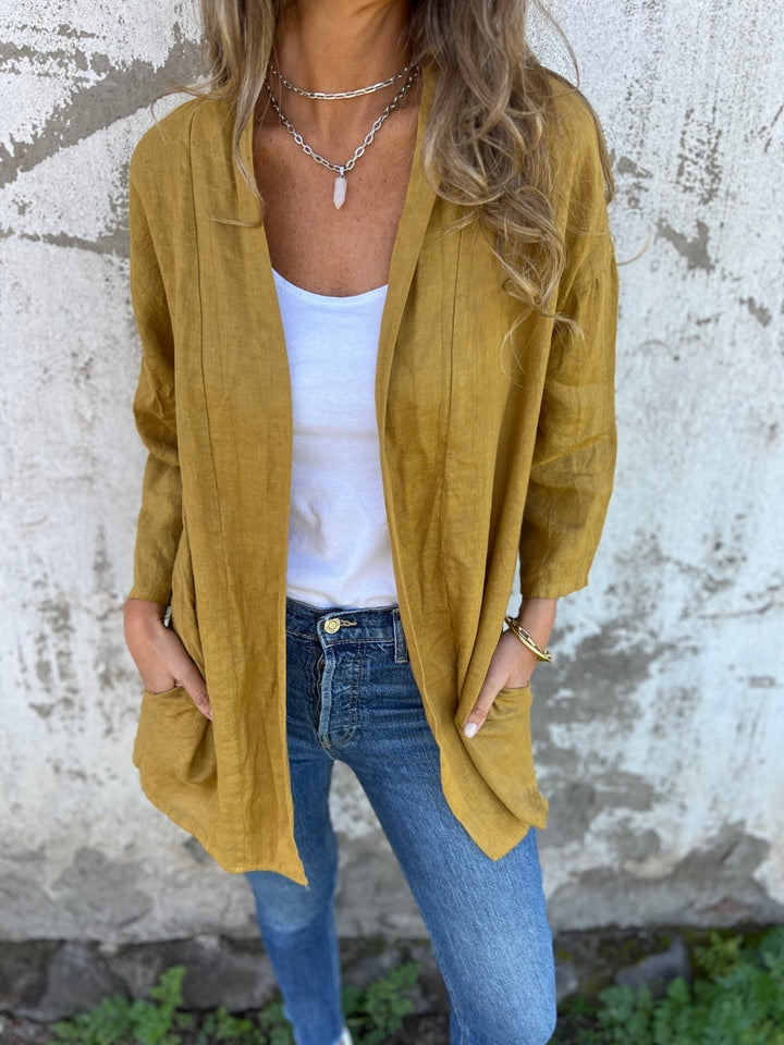 Ruffled Linen Cardigan