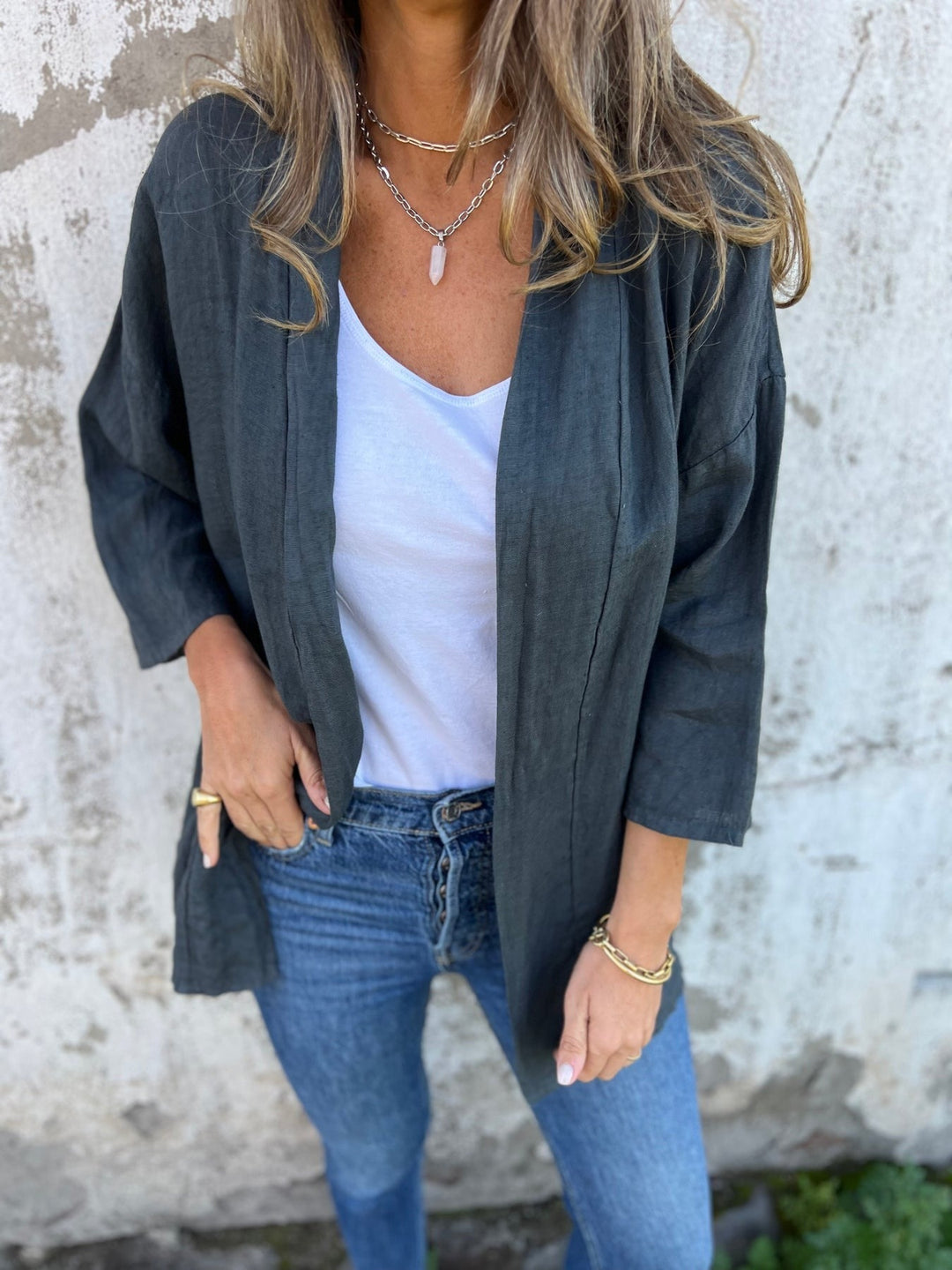 Ruffled Linen Cardigan